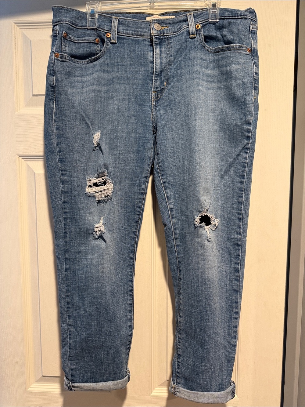 Levi's Women's Light Blue Distressed Boyfriend Jeans